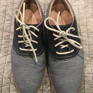 Speedy top sided men’s shoes . Blue and gray